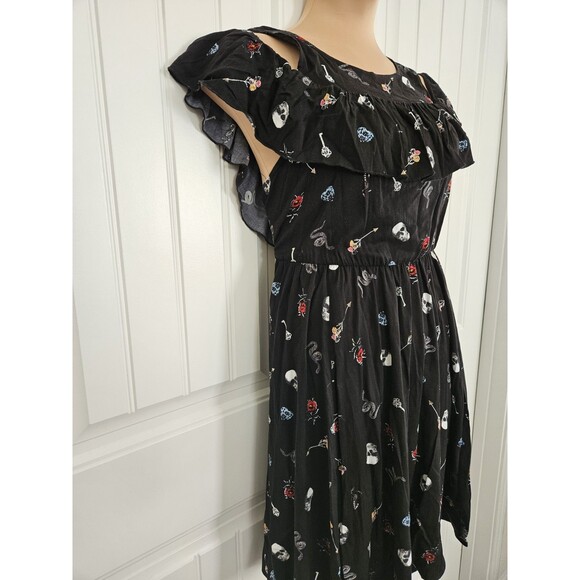 Torrid Sz 2 Challis Dress Plus 16 Ruffled Cold Shoulder Skull Snake Key Flower - Picture 4 of 10